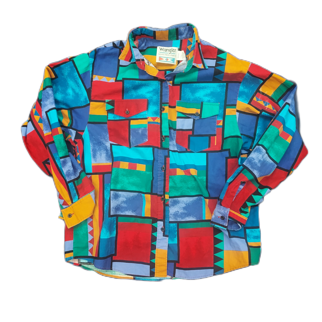 80s Wrangler Western Geometric Long Sleeve Button Down size XL