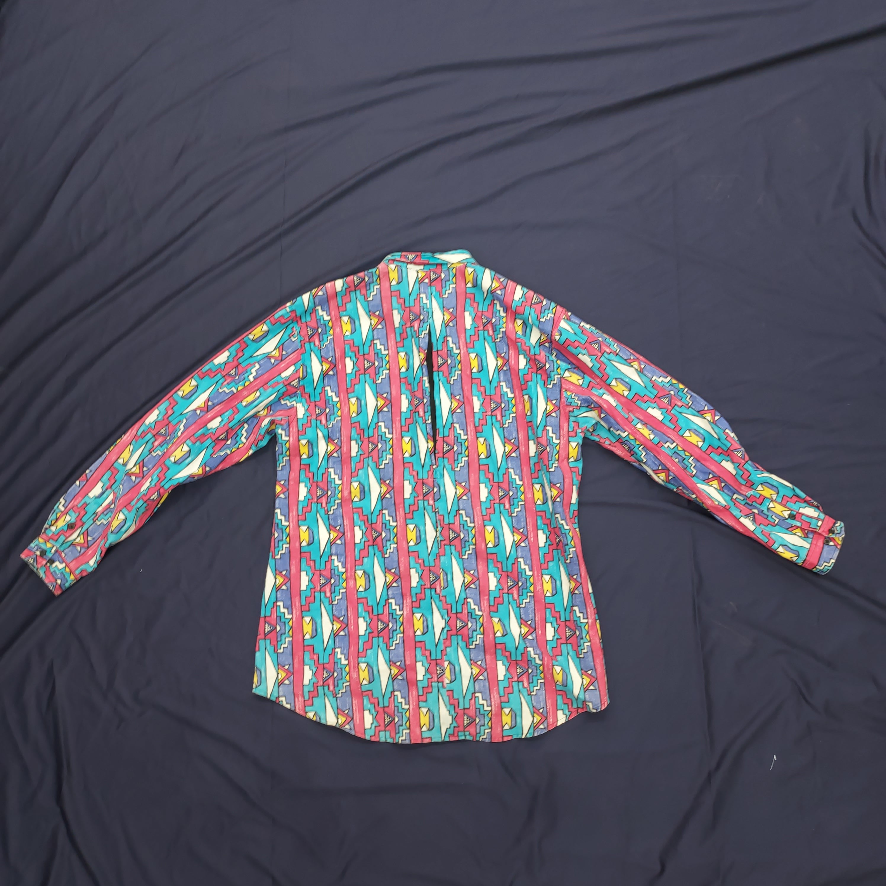 80s Geometric Colorblock Long Sleeve Button Down (Size XL)